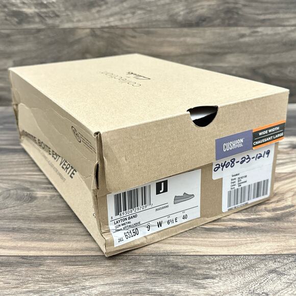 NIB CLARKS 9 Wide Width Layton Band Slip On Leather Platform Sneakers Gun Metal - Picture 12 of 12